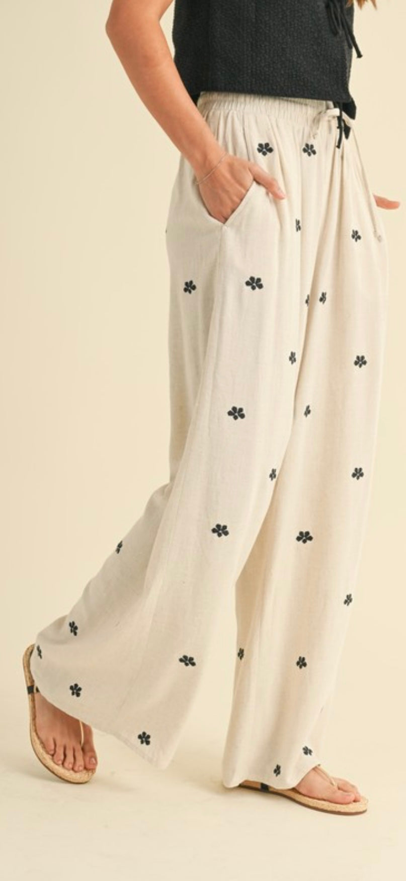 Embroidery Linen Pants