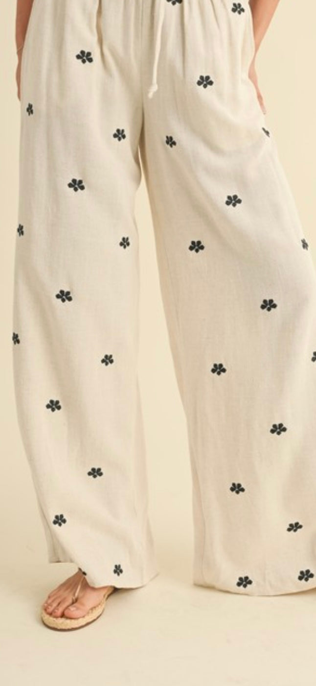 Embroidery Linen Pants